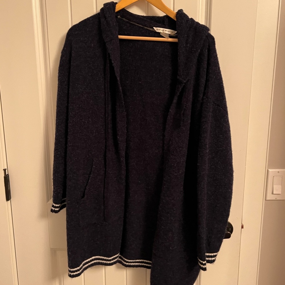 Blue and white long sweater